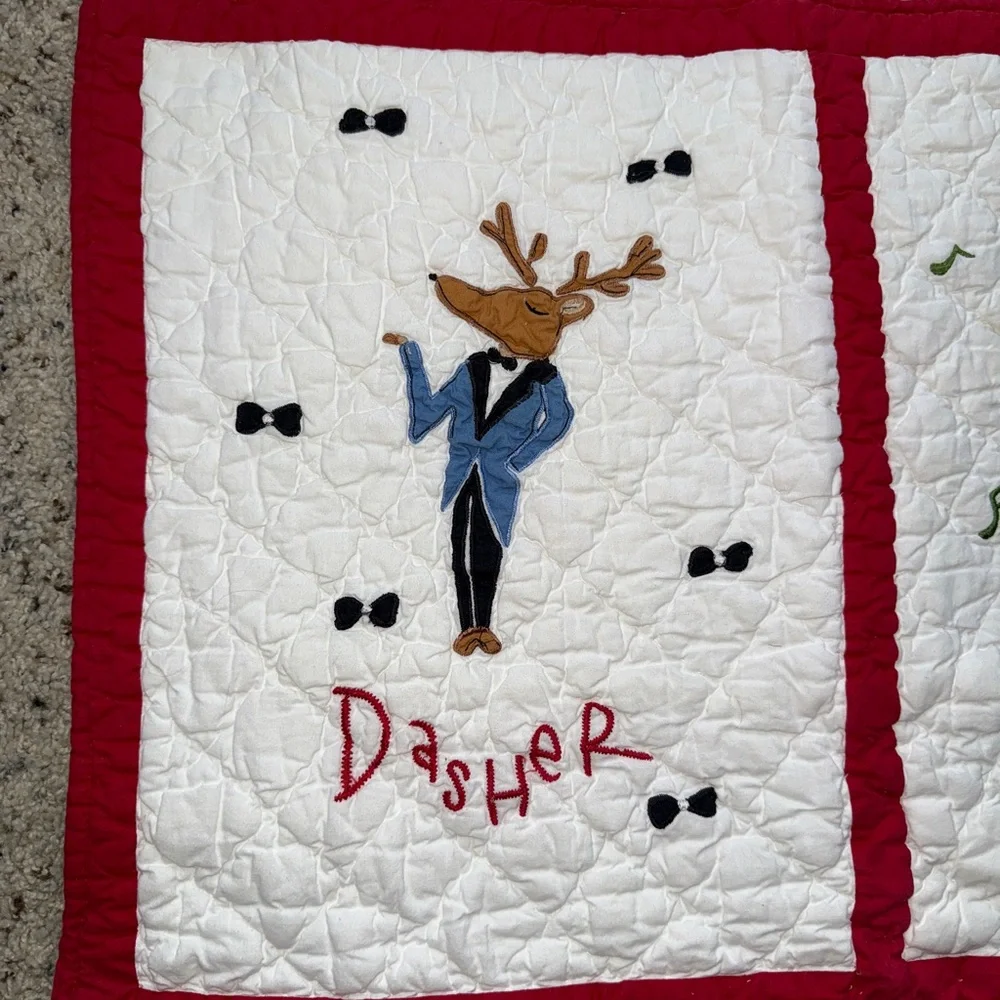 Vintage RARE Pottery Barn Kids Christmas Reindeer Baby Quilt